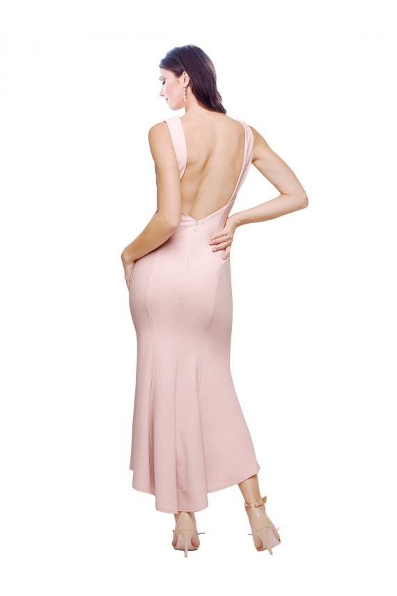 Cheap High Neck Low V-Back Midi Length Crepe Cocktail Dress / Prom Dress