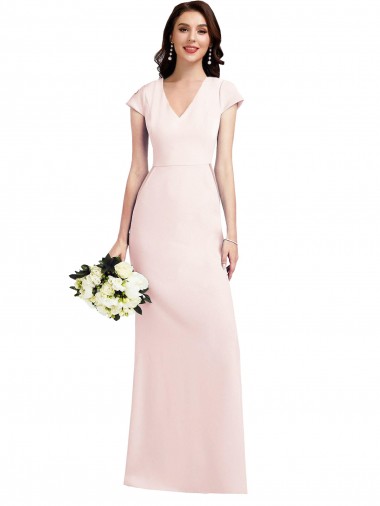 Cheap Cap Sleeve A-Line Crepe Prom Dress with Pockets