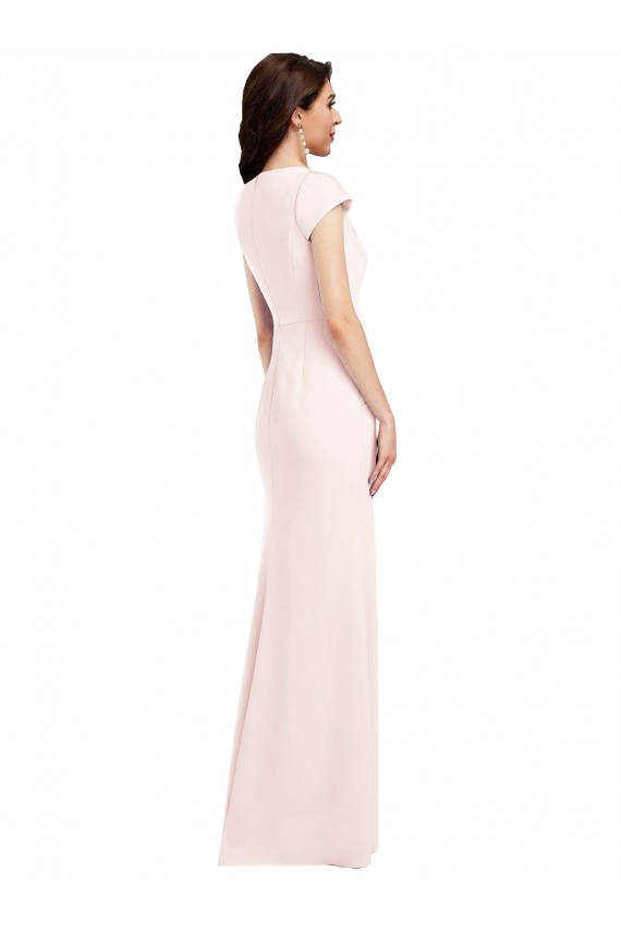 Cheap Cap Sleeve A-Line Crepe Prom Dress with Pockets