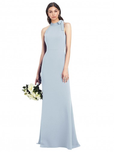 Cheap Halter Bow Neck Open Back Soft Full Length Trumpet Prom Dress
