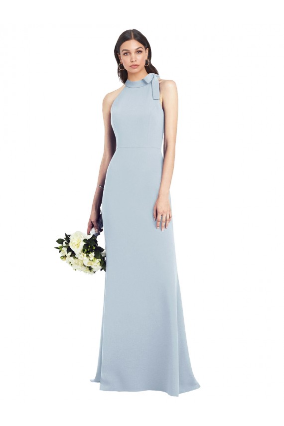Cheap Halter Bow Neck Open Back Soft Full Length Trumpet Prom Dress