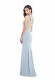 Cheap Halter Bow Neck Open Back Soft Full Length Trumpet Prom Dress