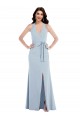 Cheap Open Back Halter Maxi Crepe Prom Dress with Draped Bow