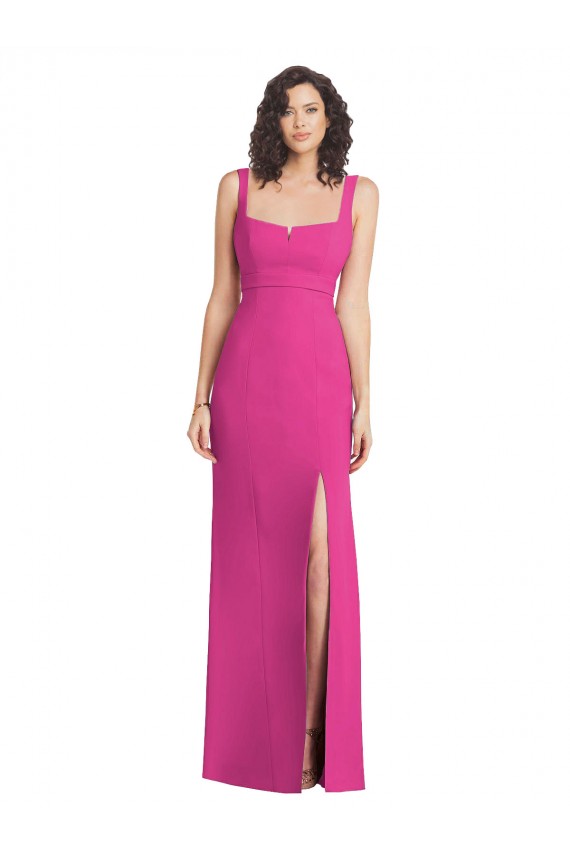 Cheap Wide Strap Notch Empire Waist Bridesaid Dress with Front Slit