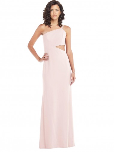 Cheap Flirty One Shoulder Midriff Cutout Maxi Crepe Prom Dress