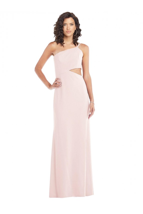 Cheap Flirty One Shoulder Midriff Cutout Maxi Crepe Prom Dress