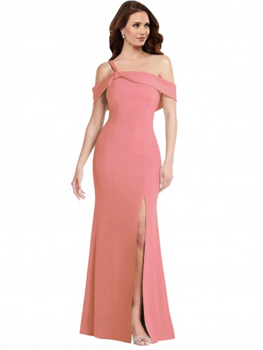 Cheap One Shoulder Draped Cuff Maxi Prom Dress with Front Slit
