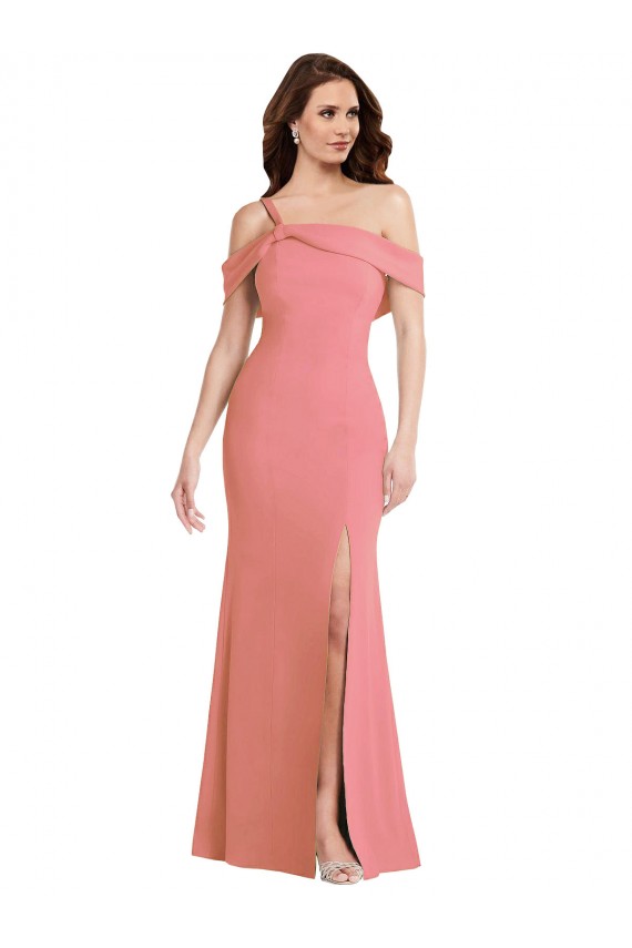 Cheap One Shoulder Draped Cuff Maxi Prom Dress with Front Slit