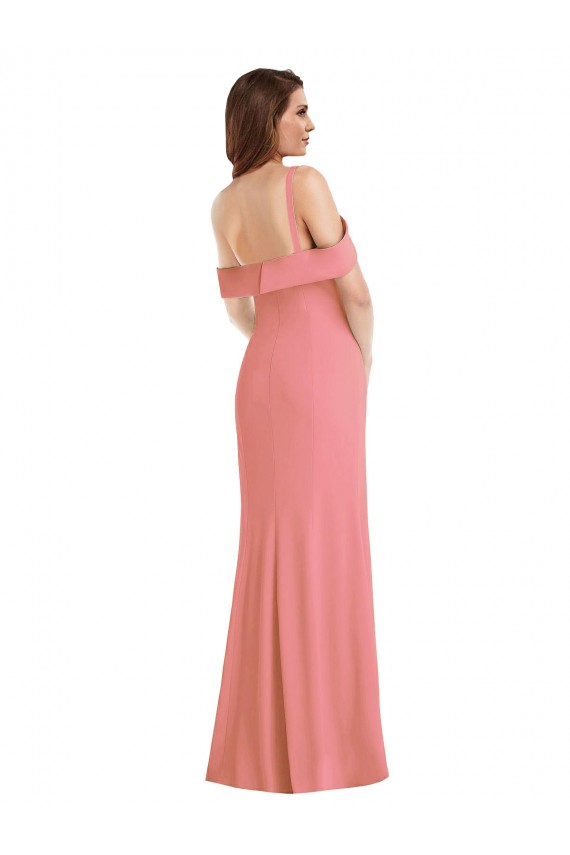 Cheap One Shoulder Draped Cuff Maxi Prom Dress with Front Slit