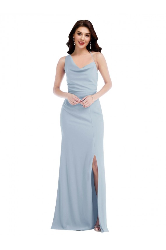 Cheap One Shoulder Draped Cowl Neck Maxi Prom Dress