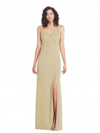 Cheap Wide Strap Slash Cutout Empire Crepe Prom Dress with Front Slit