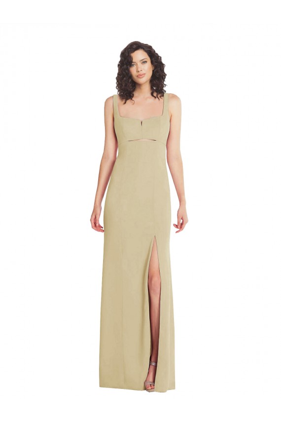 Cheap Wide Strap Slash Cutout Empire Crepe Prom Dress with Front Slit