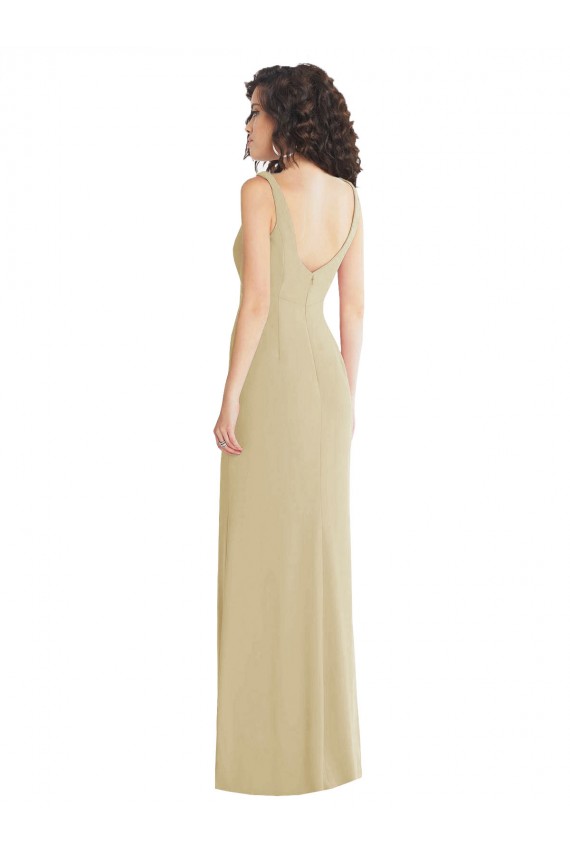 Cheap Wide Strap Slash Cutout Empire Crepe Prom Dress with Front Slit