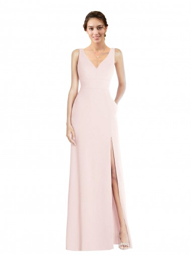 Cheap Square Neck Low Back A-Line Prom Dress with Front Slit and Pockets