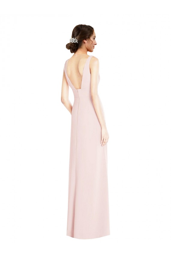 Cheap Square Neck Low Back A-Line Prom Dress with Front Slit and Pockets