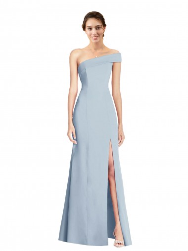 Cheap Asymmetrical Off the Shoulder Cuff Trumpet Crepe Prom Dress With Front Slit