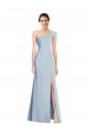 Cheap Asymmetrical Off the Shoulder Cuff Trumpet Crepe Prom Dress With Front Slit