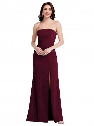 Cheap Strapless Crepe Maxi Prom Dress with Front Slit