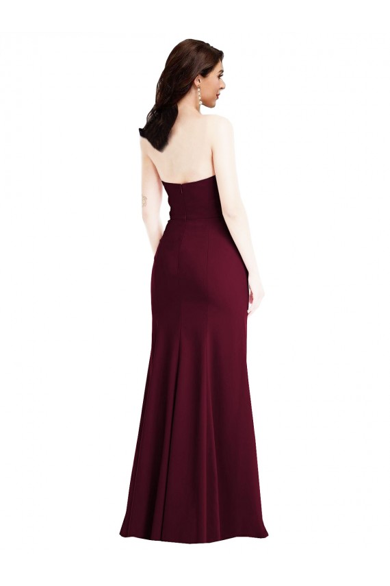 Cheap Strapless Crepe Maxi Prom Dress with Front Slit