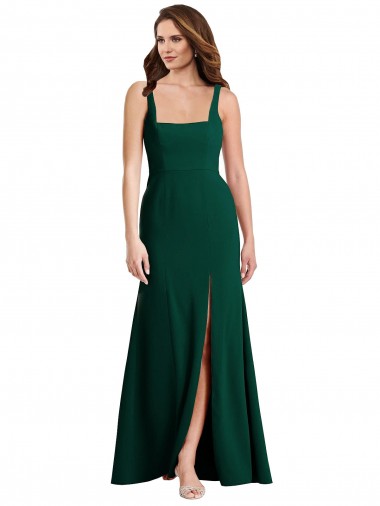 Cheap Square Neck Trumpet Maxi Prom Dress with Front Slit