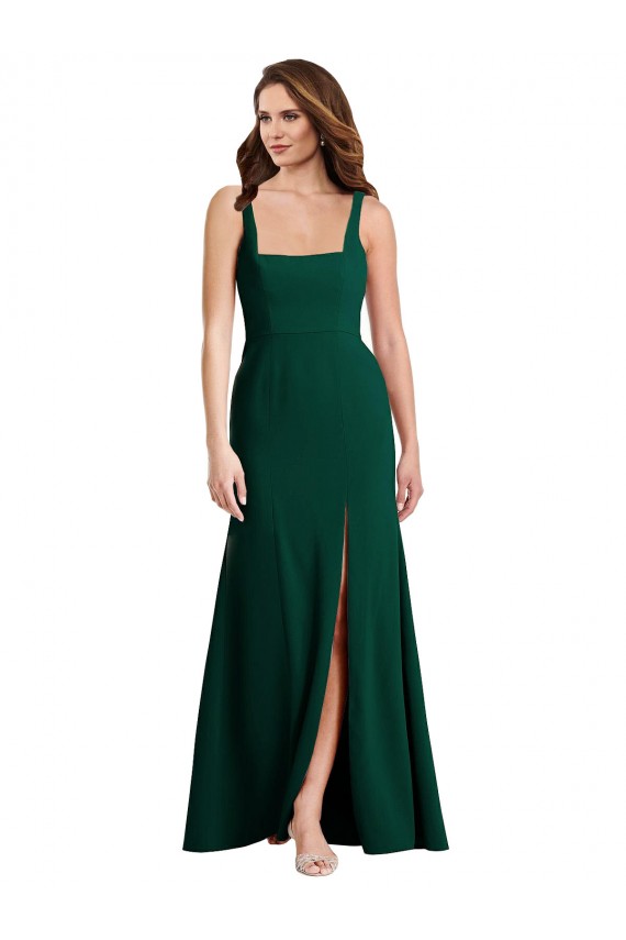 Cheap Square Neck Trumpet Maxi Prom Dress with Front Slit