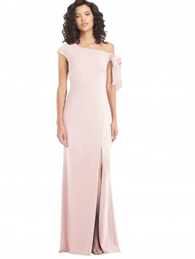 Cheap Off the Shoulder Tie Detail Trumpet Crepe Prom Dress with Front Slit