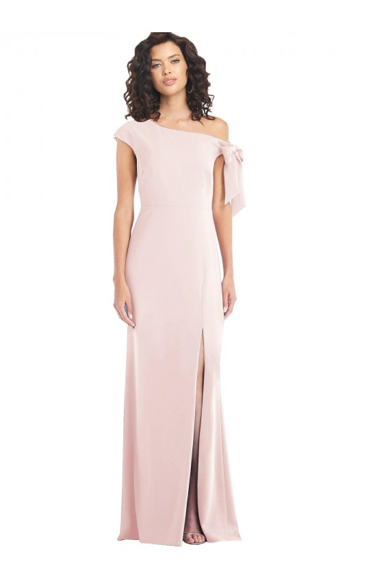 Cheap Off the Shoulder Tie Detail Trumpet Crepe Prom Dress with Front Slit