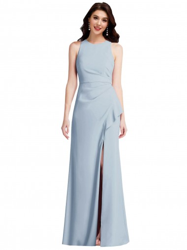 Cheap Halter Maxi Prom Dress with Cascade Ruffle Slit