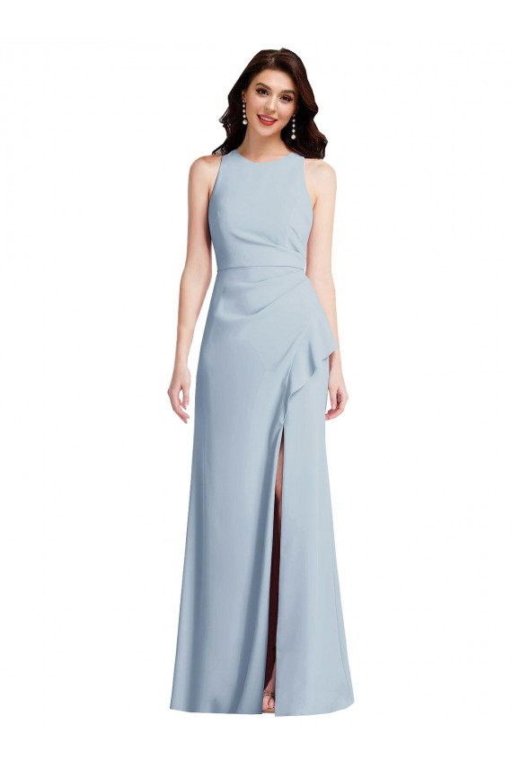 Cheap Halter Maxi Prom Dress with Cascade Ruffle Slit