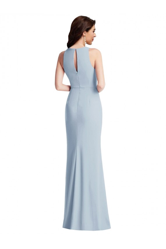 Cheap Halter Maxi Prom Dress with Cascade Ruffle Slit