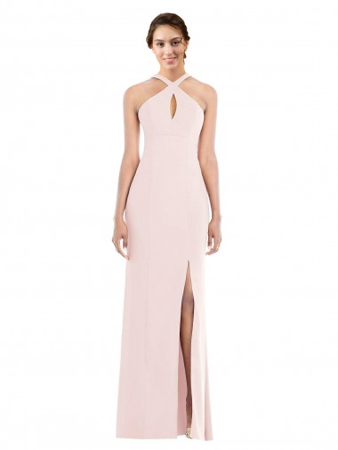Cheap Criss Cross Halter Princess Line Trumpet Crepe Prom Dress