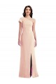 Cheap One Shoulder Cap Sleeves Trumpet Crepe Prom Dress with Front Slit