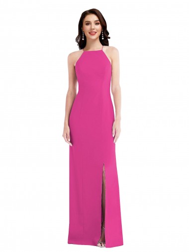 Cheap Open Back High Neck Halter Trumpet Crepe Prom Dress