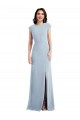 Cheap Cap Sleeve Open Back Trumpet Crepe Prom Dress with Front Slit