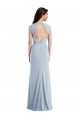 Cheap Cap Sleeve Open Back Trumpet Crepe Prom Dress with Front Slit