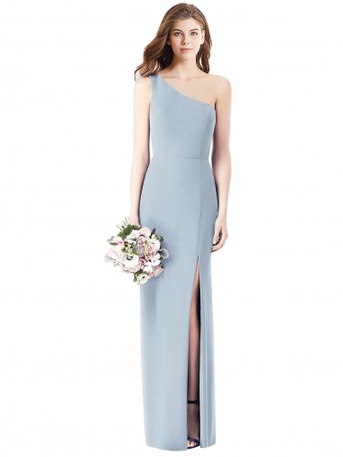 Cheap One Shoulder Crepe Trumpet Prom Dress with Front Slit
