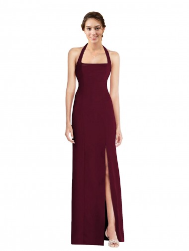 Cheap Tie Halter Open Back Trumpet Prom Dress