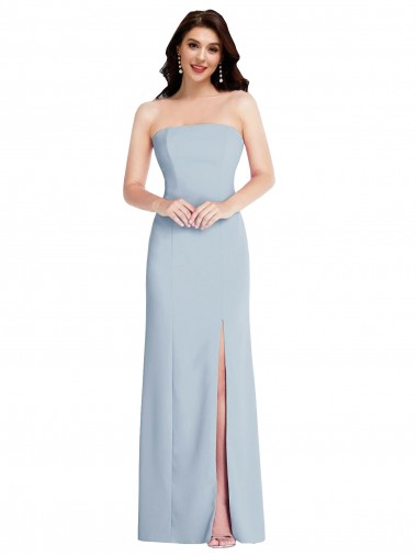 Cheap Strapless Scoop Back Maxi Crepe Prom Dress with Front Slit