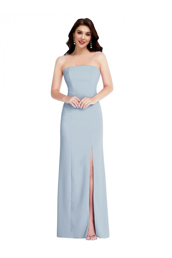 Cheap Strapless Scoop Back Maxi Crepe Prom Dress with Front Slit