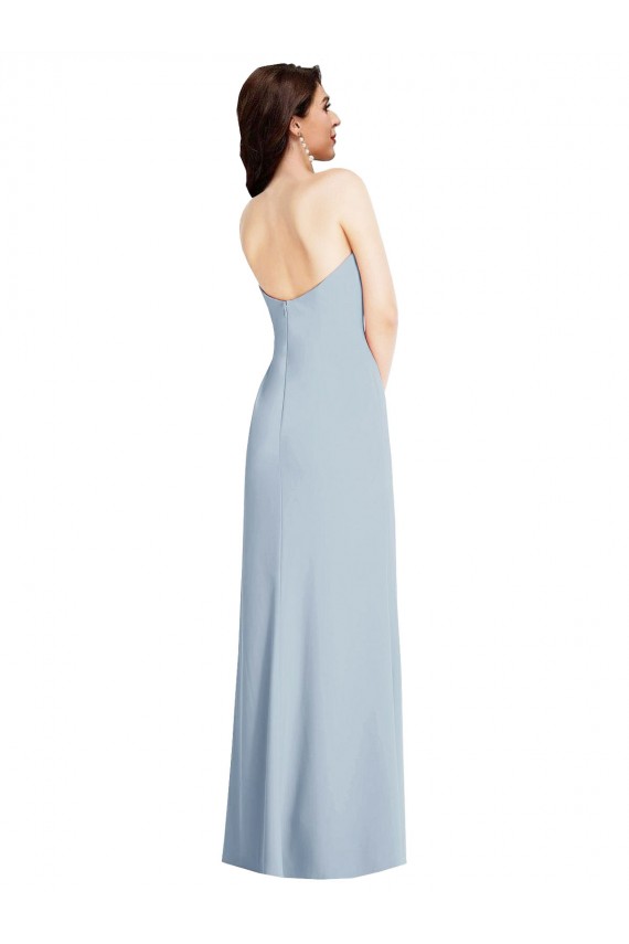 Cheap Strapless Scoop Back Maxi Crepe Prom Dress with Front Slit