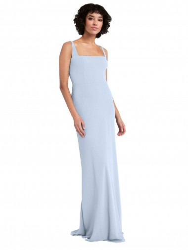 Cheap Slim Square Neck Fit and Flare Full Length Stretch Crepe Prom Dress