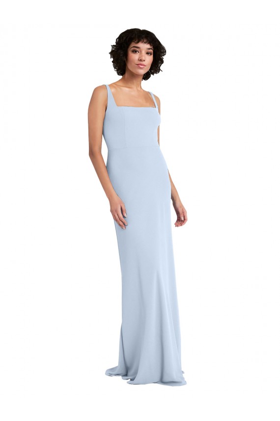 Cheap Slim Square Neck Fit and Flare Full Length Stretch Crepe Prom Dress