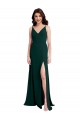 Cheap Slim A-Line V-Neck Full Length Crepe Prom Dress with Side Slit