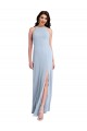 Cheap Fit and Flare High Neck Crepe Prom Dress with Side Slit