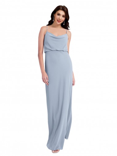 Cheap Draped Cowl Neck Long Crepe Prom Dress with Spaghetti Straps