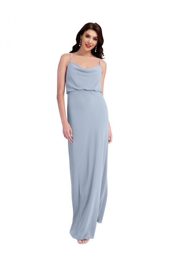 Cheap Draped Cowl Neck Long Crepe Prom Dress with Spaghetti Straps