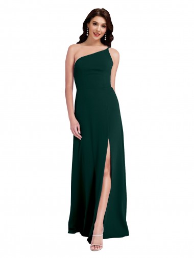 Cheap A-Line Slim One Shoulder Crepe Prom Dress with Asymmetrical Straps and Side Slit