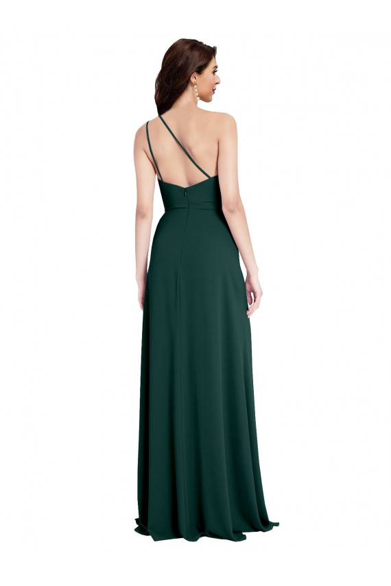 Cheap A-Line Slim One Shoulder Crepe Prom Dress with Asymmetrical Straps and Side Slit