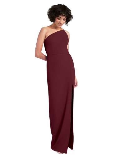 Cheap Sleek One Shoulder Long Crepe Prom Dress with Daring Slit