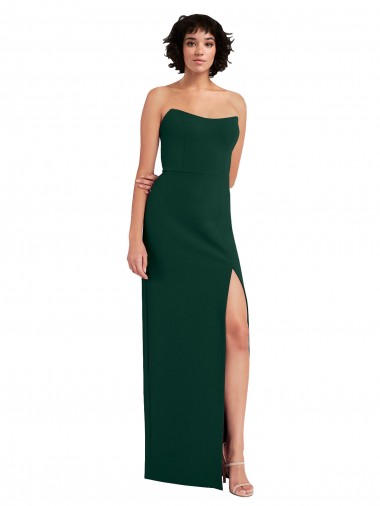 Cheap Scooped Strapless Neckline Crepe Prom Dress with Side Slit